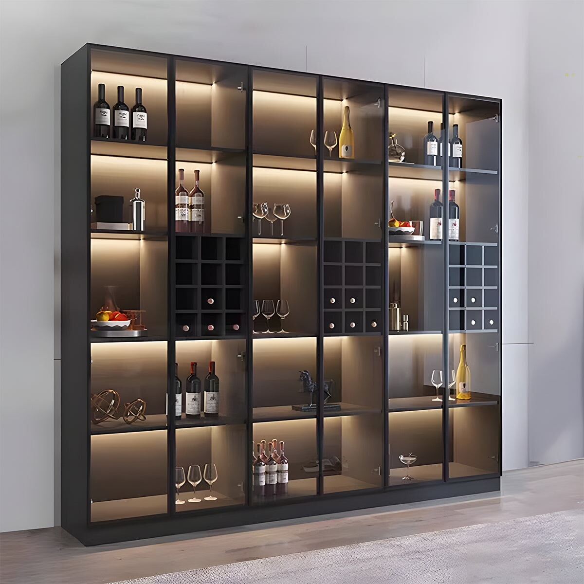 ワイン棚 ワイン収納  LEDライト キッチン収納 リビング収納 木製棚 収納棚 ワインラック オシャレ ブラック カスタマイズ可能 SNG-015 chickagu