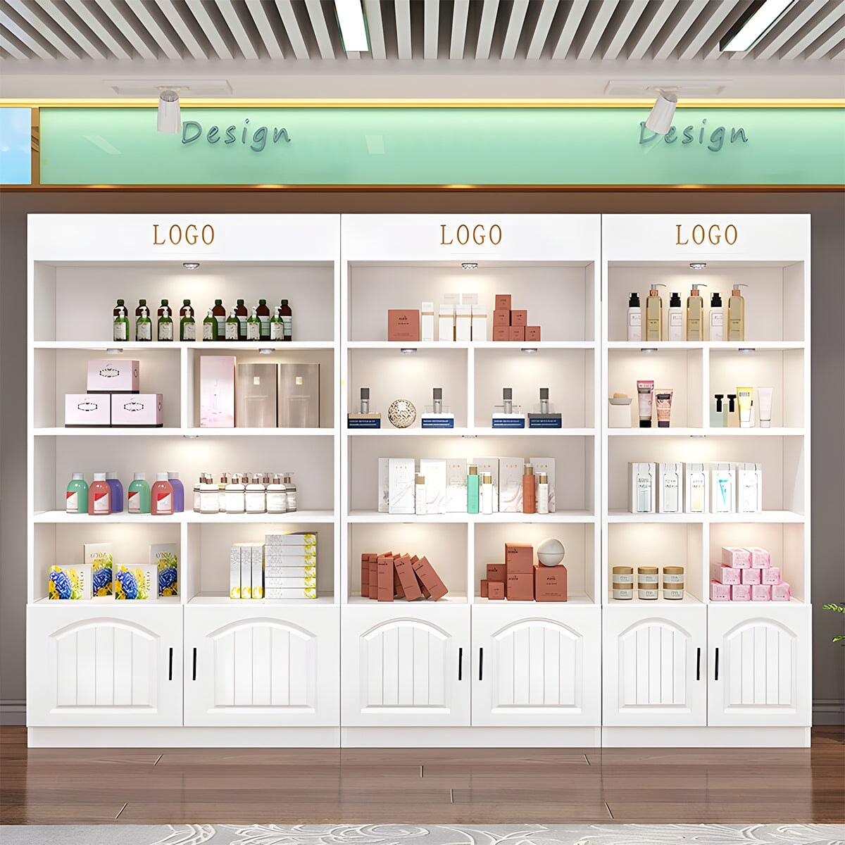 ライト付き 大容量 多段式 厚い棚板 仕切り 取っ手 蝶番 キャビネット 収納キャビネット 収納棚 実用的 シンプル ホワイト カスタマイズ可能 SNG-C030 chickagu