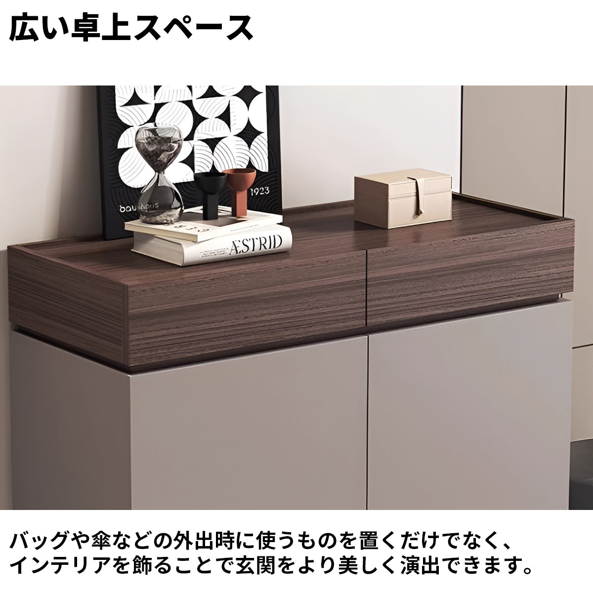 引き出し 扉付き 多段式 分類収納 隠し取っ手 すっきり バイカラー シューズキャビネット 下駄箱 大容量 穏やか 機能的 ウォールナット カスタマイズ可能 XG-K018