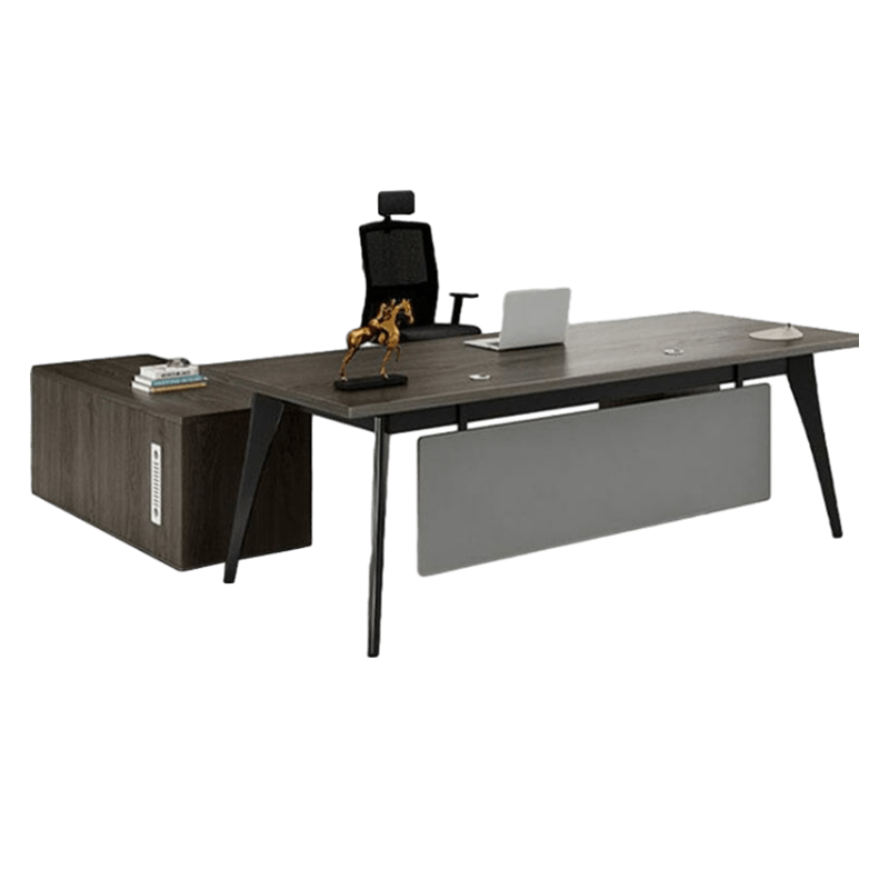 オフィスデスク L字デスク 社長デスク 役員用デスク 炭素鋼脚 配線穴付き サイドワゴン 幕板付き ウォールナット カスタマイズ可能 LBZ-C013 CHICKAGU
