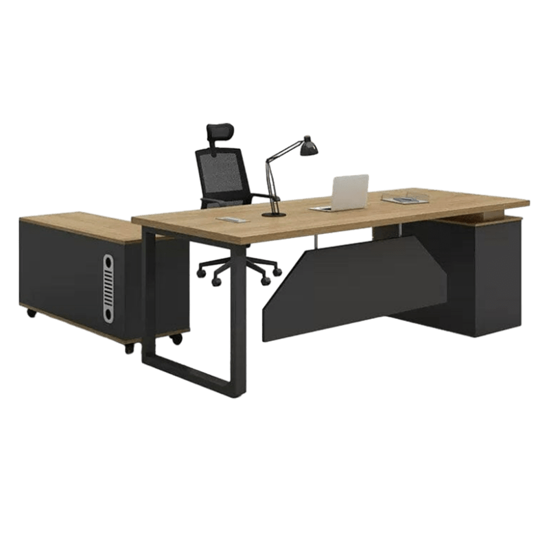 オフィスデスク ワークデスク 役員デスク パソコンデスク 幕板付き サイドキャビネット 焼付塗装 オープン収納 ナチュラル カスタマイズ可能 LBZ-C003 CHICKAGU