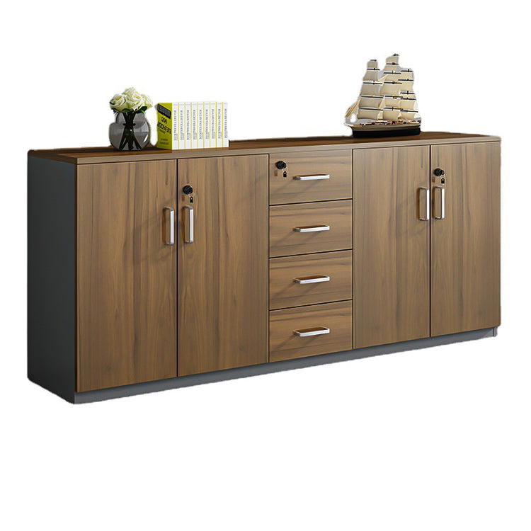 メラミン化粧板 錠付き 扉付き 引き出し 大容量 収納棚 キャビネット 収納キャビネット 木目調 落ち着き ウォールナット カスタマイズ可能 CWG-C072