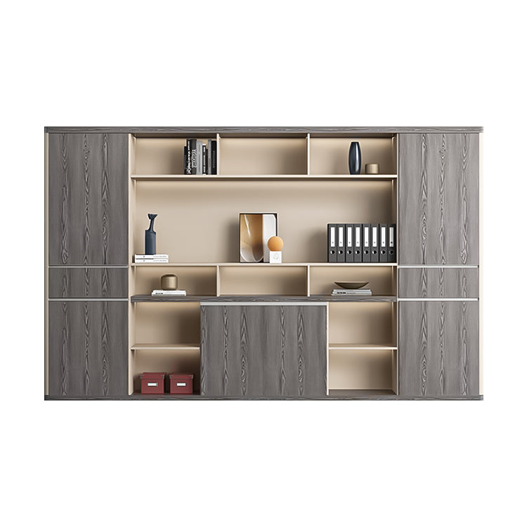 エコ板材 台輪 安定 多段式 大容量 扉付き オープン収納 キャビネット 収納キャビネット 書類棚 機能的 木目調 カスタマイズ可能 CWG-C061