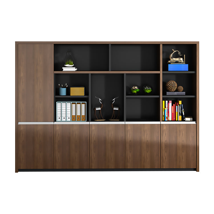 オープン収納 扉付き 多段式 メラミン化粧板 頑丈 大容量 キャビネット 収納棚 収納ラック 木目調 穏やか ウォールナット CWG-C034