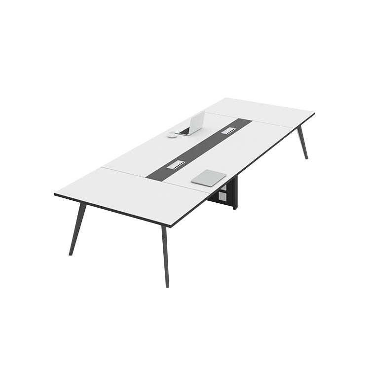 配線穴 エコ板材 厚み バイカラー 金属脚 八の字構造 安定性 テーブル 会議テーブル シンプル 洗練 ホワイト カスタマイズ可能 HYZ-C045