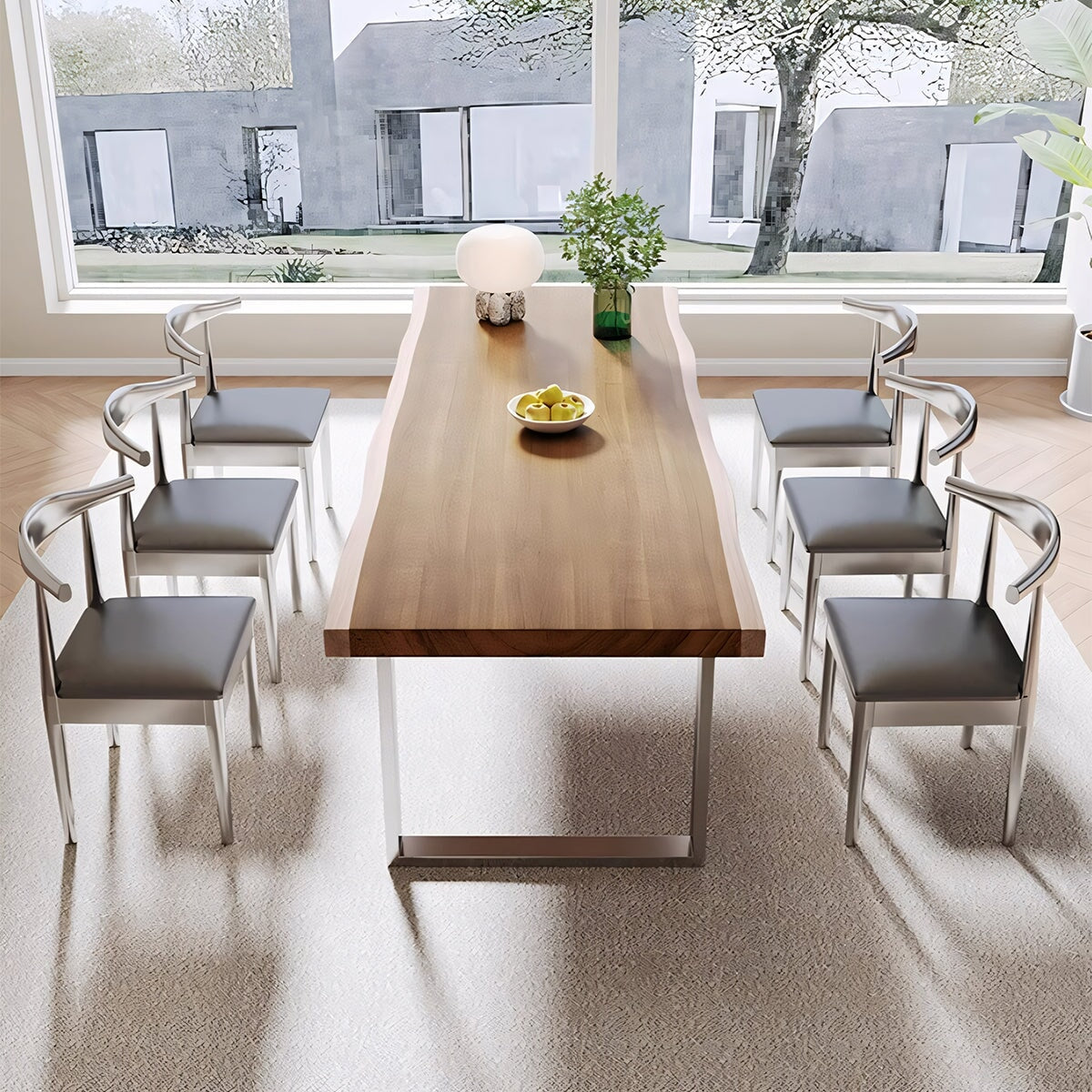 分厚い天板 炭素鋼フレーム 頑丈 木目調 重厚感 テーブル 会議テーブル オフィス家具 インテリア ミニマル モダン カスタマイズ可能  HYZ-C040