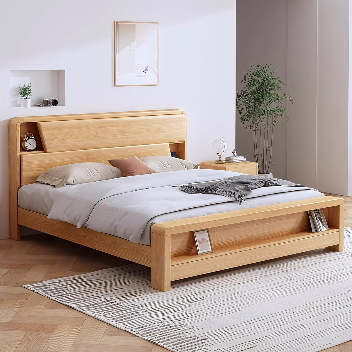 ベッド 二人用 キング サイズ 宮付き 天然木 すのこ 快適 ヘッドボード ナチュラル シンプル BED-C040 chickagu