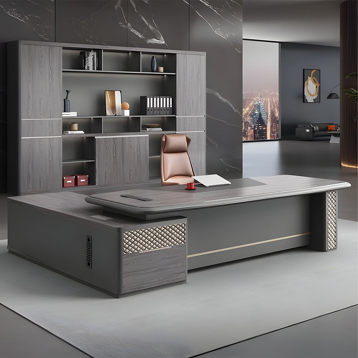 デスク エグゼクティブ 役員デスク 作業用 役員室 エコ板材 分厚い 二重天板 角丸加工 通気孔 幕板 埋め込み型コンセント サイドキャビネット 機能的 落ち着き カスタマイズ可能 LBZ-C165 chickagu