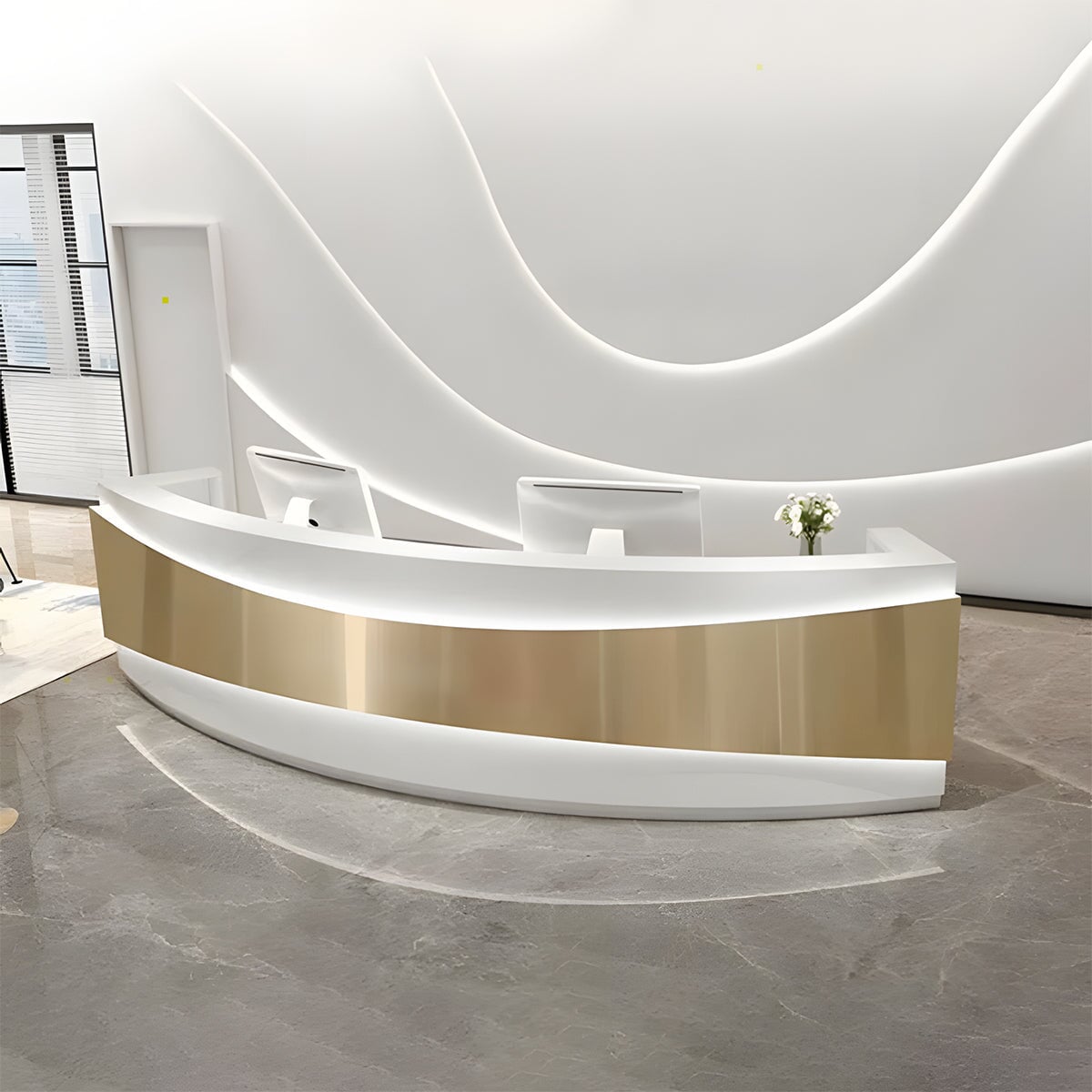 焼付塗装 オープン収納 引き出し付き 受付カウンター カウンタテーブル 受付台 オフィス受付 エントランス受付 モダン ゴールド カスタマイズ可能 JDT-C025 chickagu