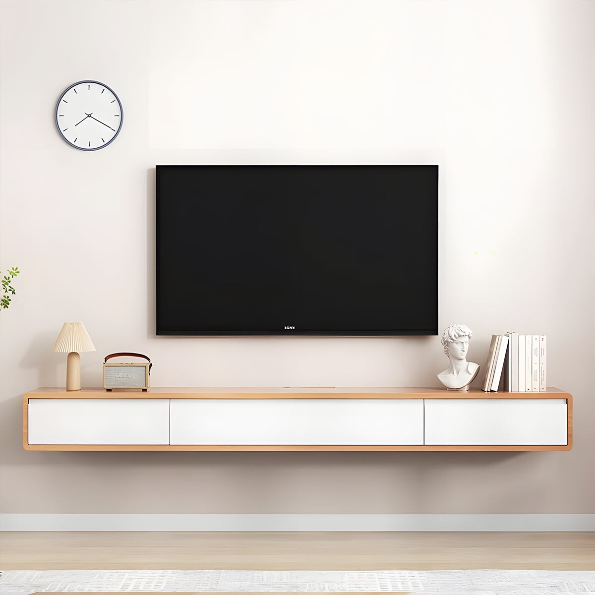 テレビ台 TV テレビボード リビング 壁掛け式 省スペース 天然木 ラバーウッド 下開き 引き出し 面取り加工 柔らかみ 温もり 自然な風合い DSG-C015 CHICKAGU
