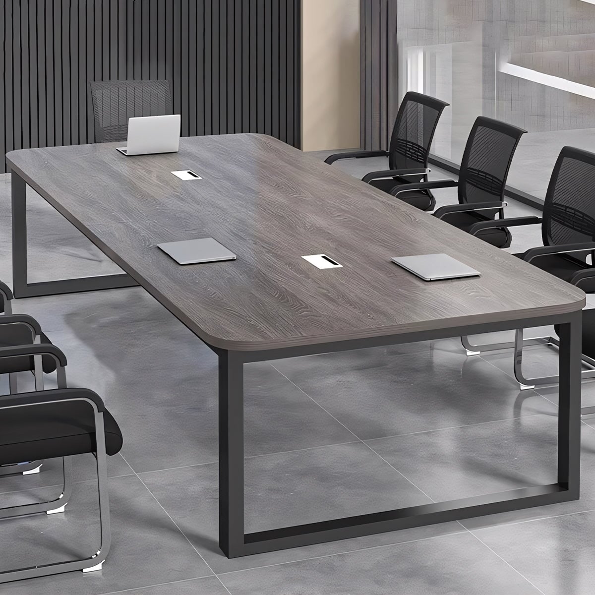 会議テーブル 会議用 ミーティング テーブル 会議室 エコ板材 厚い天板 ゆとり 配線ボックス 炭素鋼フレーム ロック アジャスター 簡素 落ち着き シンプル chickagu