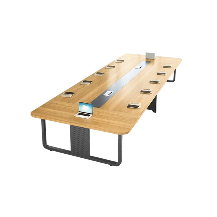 長方形タイプ 配線ボックス付き スラント脚付き シンプル 事務机 会議テーブル 商談テーブル ミーティング用テーブル 会社用 事務所用 ホワイト カスタマイズ可能 HYZ-C046