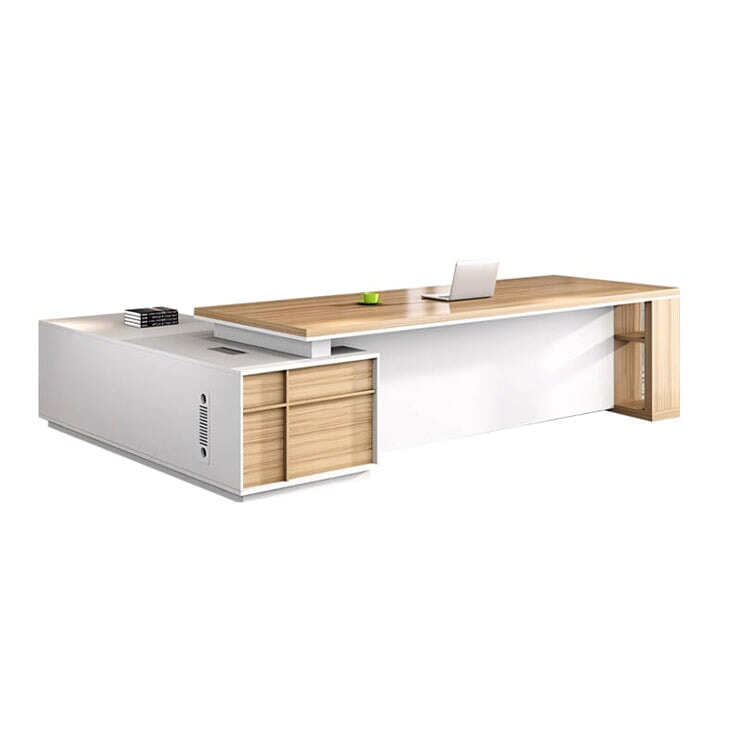 分厚い天板 収納棚 キャビネット 大容量 配線ボックス 通気孔 デスク 役員デスク エグゼクティブ 安定性 木目調 ナチュラル 簡素 機能的 カスタマイズ可能 LBZ-C058 chickagu