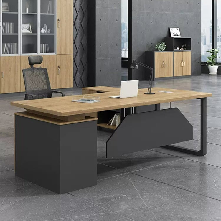 オフィスデスク ワークデスク 役員デスク パソコンデスク 幕板付き サイドキャビネット 焼付塗装 オープン収納 ナチュラル カスタマイズ可能 LBZ-C003 CHICKAGU