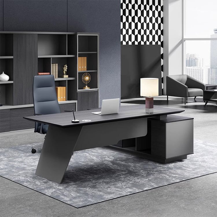 エグゼクティブデスク 片袖机 役員デスク オフィスデスク サイドキャビネット 幕板付き ㍶収納 おしゃれ グレー カスタマイズ可能 LBZ-C032 CHICKAGU