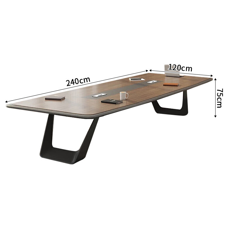 事務机　木目調　オフィスデスク　ミーティングテーブル　大型会議テーブル　R加工　配線ボックス　ナチュラル　グレー　高級感　SL-HYZ-041