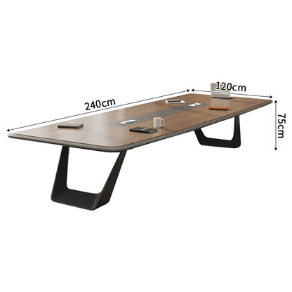 事務机　木目調　オフィスデスク　ミーティングテーブル　大型会議テーブル　R加工　配線ボックス　ナチュラル　グレー　高級感　SL-HYZ-041