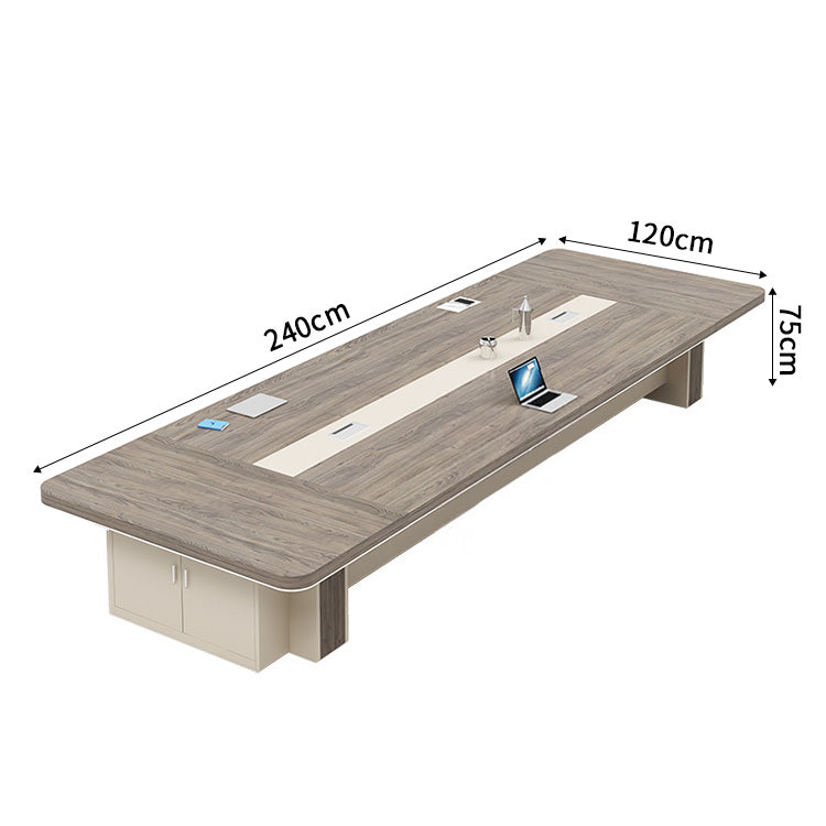 事務机　木目調　オフィスデスク　ミーティングテーブル　大型会議テーブル　R加工　厚さ　収納　収納スペース　配線ボックス　シンプル　カスタマイズ可能　SL-HYZ-020
