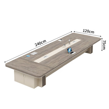 事務机　木目調　オフィスデスク　ミーティングテーブル　大型会議テーブル　R加工　厚さ　収納　収納スペース　配線ボックス　シンプル　カスタマイズ可能　SL-HYZ-020