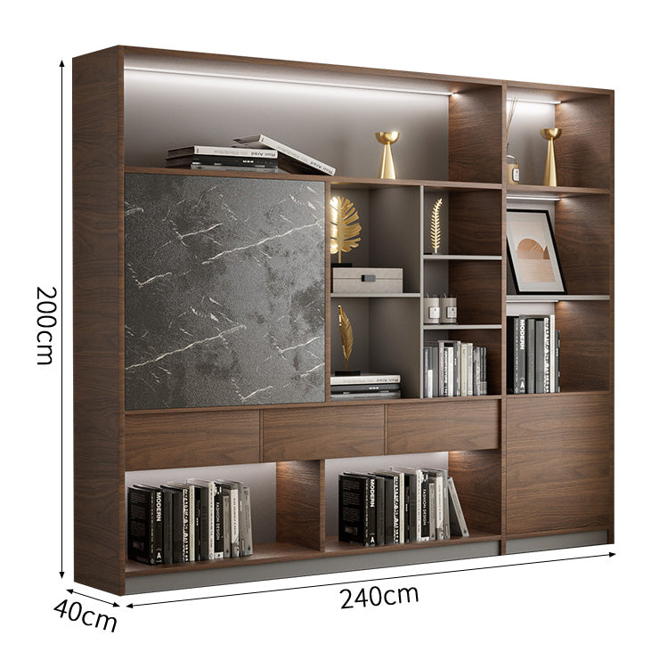 オフィス収納キャビネット　事務所　オフィス家具　収納棚　木製書庫　本棚　木製　収納　LEDライト　高品質　木目調　ウォールナット　SZ-SG-S01