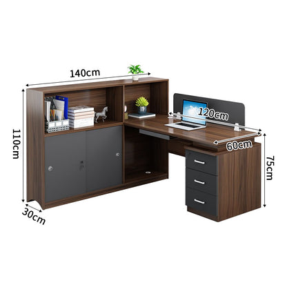 事務机　高級オフィスデスク　大容量収納　収納付きデスク　パーティション　サイドキャビネット　キーボードトレイ　エコ板材　配線穴　オフィスデスク　SL-BGZ-017