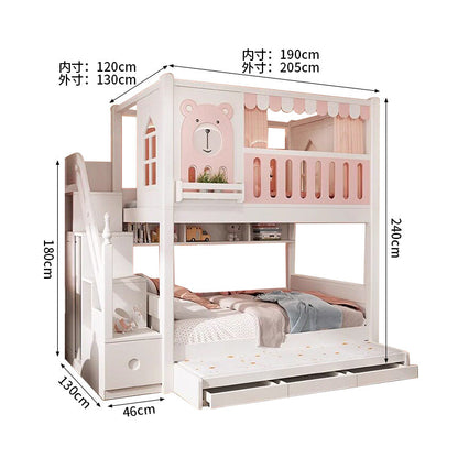 二段ベッド　子供用ベッド　木製ベッド　キッズベッド　木製ベッド　全周式安全棚　収納ブックシェルフ付き　安全性抜群　シンプル　ナチュラルウッド　SCC-S069