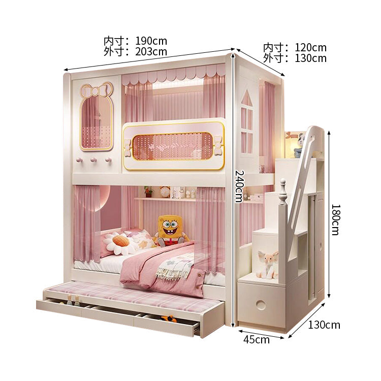 二段ベッド　キッズベッド　収納付き二段ベッド　子供部屋用ベッド　全周式安全栅　落下防止設計　収納スペース付き　モダンキッズデザイン　ホワイト　SCC-S072
