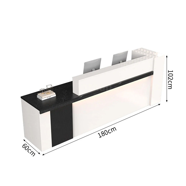 受付カウンター　モダン　ミニマル　広々　オープンシェルフ　多段構造　鍵付き　高級感　大理石調　JDT-2217
