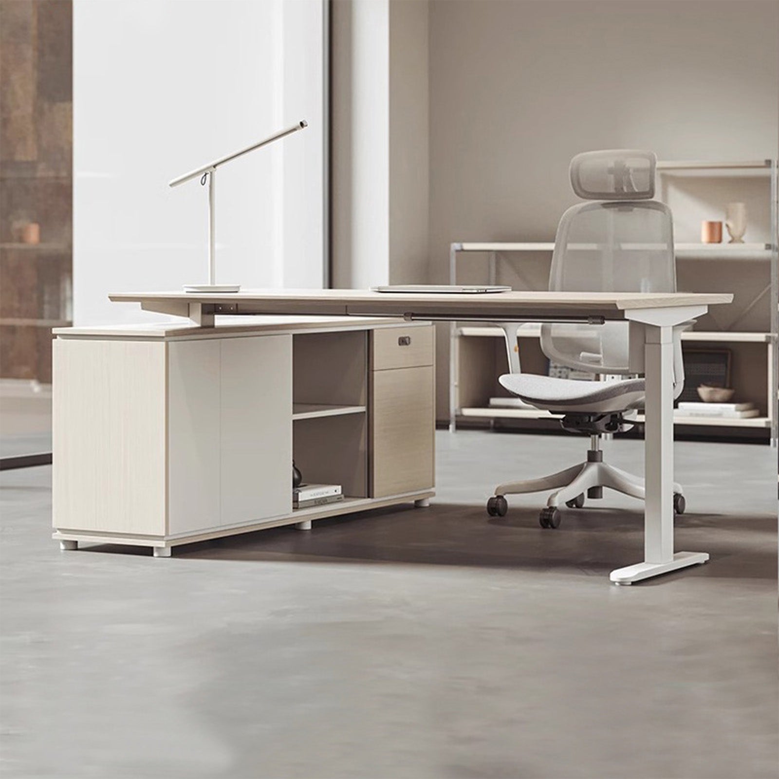 昇降デス　作業デスク　電動昇降デスク　オフィスデスク 高さ調節　キャビネット　機能性　カーボンスチール　BGZ-C104