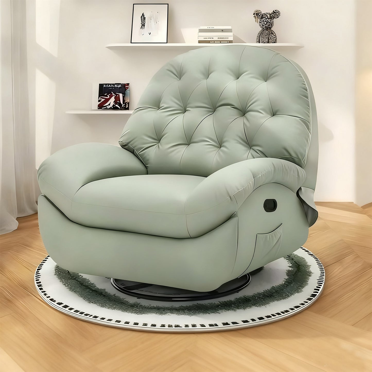 ソファ　モダン　リクライニング機能　マイクロファイバーレザー　オットマン　収納スペース　回転可能　SNSF-C174