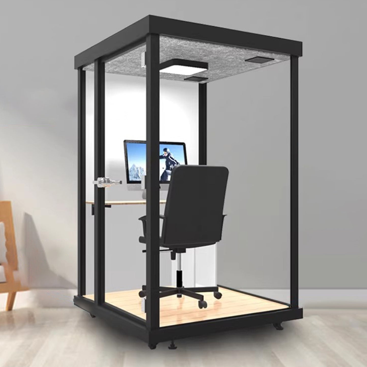 静けさ　複数層構造　遮音強化ガラス　換気　照明　移動式　防音室　遮音カプセル　防音ブース　カスタマイズ可能　JYC-C003