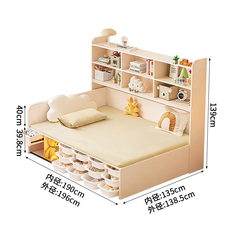 ベッド　収納ベッド　収納力抜群　本棚　引き出し　跳ね上げ式　子供用　シングル　ホワイト　カスタマイズ可能　BED-C075