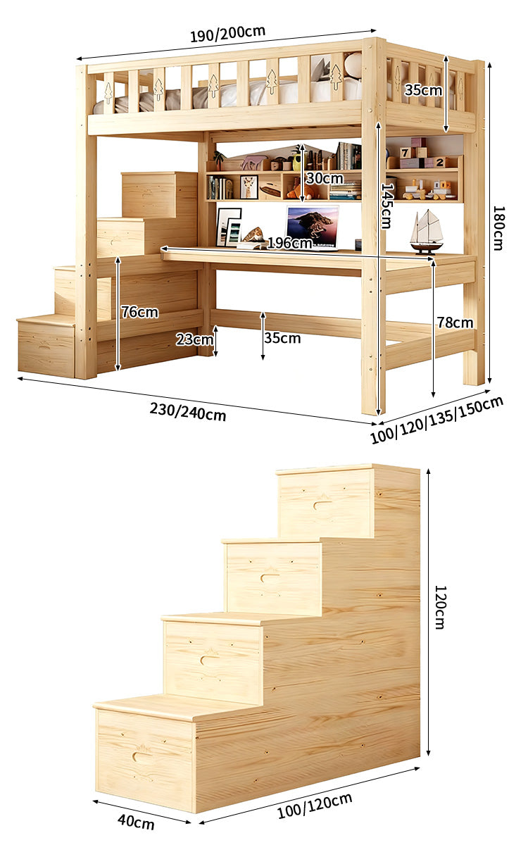 天然木　木目調　ナチュラル　太い角柱　Ｈ字型　安定性　すのこ　通気性　ハシゴ　取っ手　ベッド　デスク　ロフトベッド　機能的　簡素　シック　SCC-C044　chickagu