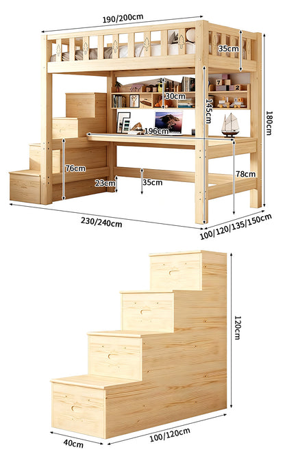 天然木　木目調　ナチュラル　太い角柱　Ｈ字型　安定性　すのこ　通気性　ハシゴ　取っ手　ベッド　デスク　ロフトベッド　機能的　簡素　シック　SCC-C044　chickagu