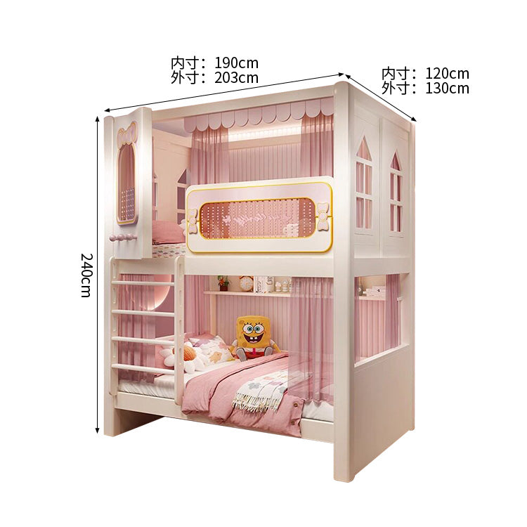 二段ベッド　キッズベッド　収納付き二段ベッド　子供部屋用ベッド　全周式安全栅　落下防止設計　収納スペース付き　モダンキッズデザイン　ホワイト　SCC-S072