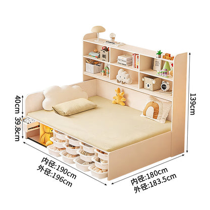 ベッド　収納ベッド　収納力抜群　本棚　引き出し　跳ね上げ式　子供用　シングル　ホワイト　カスタマイズ可能　BED-C075