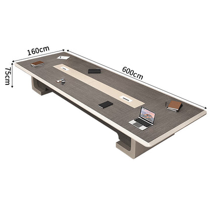 会議用デスク　木目調　オフィスデスク　ミーティングテーブル　大型会議テーブル　R加工　配線ボックス　艶出し塗装　高級感　上品　SL-HYZ-039