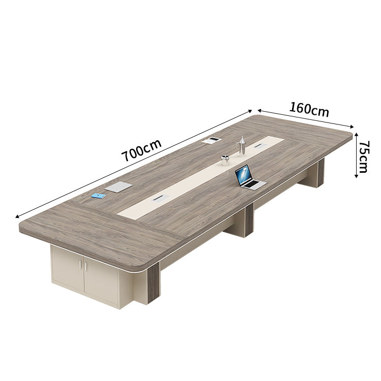 事務机　木目調　オフィスデスク　ミーティングテーブル　大型会議テーブル　R加工　厚さ　収納　収納スペース　配線ボックス　シンプル　カスタマイズ可能　SL-HYZ-020