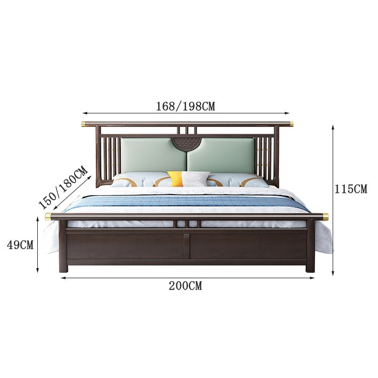 ベッド　二人用　キングサイズ　ヘッドボード　中華風　柔らか　丸み　通気性　クッション付き　引き出し　天然木　BED-C033