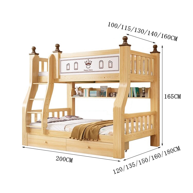 二段ベッド　ベッド　二段　子供用　ベッドガード　天然木　丈夫　安定性　はしご　階段　引き出し　収納　大容量　収納棚　角丸加工　耐久性　頑丈　使い勝手　CHICKAGU