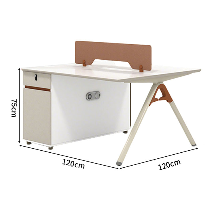 収納付きデスク　事務机　高級オフィスデスク　パーティション　サイドキャビネット　エコ板材　配線穴　オフィスデスク　ホワイト　オレンジ　SL-BGZ-047