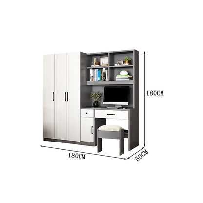 クローゼット　ワードローブ　壁面収納　デスク　収納棚　多段式　配線穴キャップ　エコ板材　上置き収納　物干し竿　大容量　多目的　機能的　ホワイト　グレー　カスタマイズ可能　YG-K010