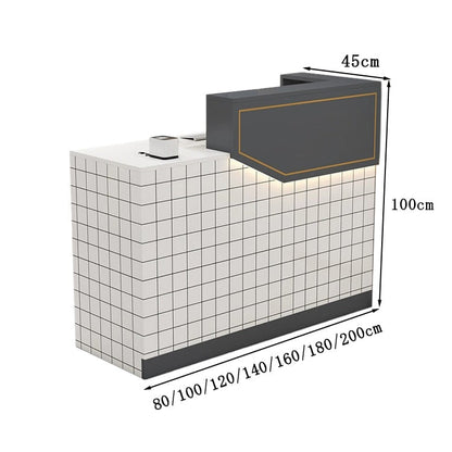エコ板材　扉付き収納　引き出し　錠付き　上部天板　配線孔　LEDライト　広め　ゆとり　受付カウンター　カウンター　レジ台　すっきり　シンプル　機能的　ホワイト　カスタマイズ可能　JDT-K055