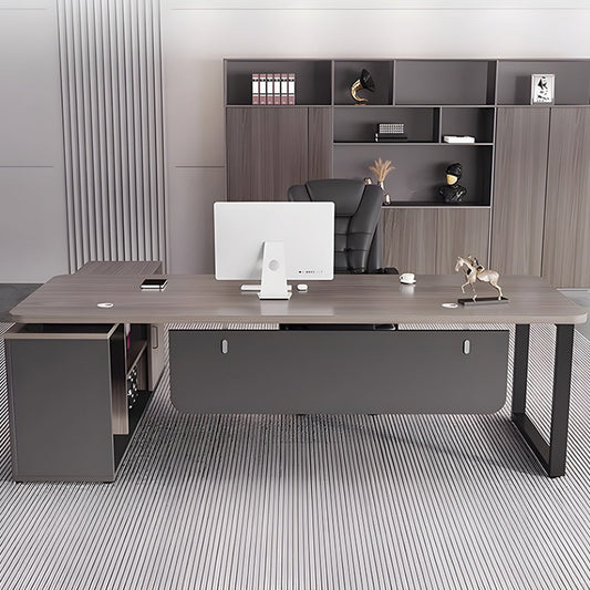 社長デスク エグゼクティブデスク オフィスデスク エコ素材 R加工 配線孔付き 幕板付き 通気孔付き サイドキャビネット オープン収納 LBZ - S012 - Kagushop