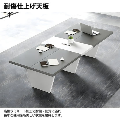 会議用テーブル　テーブル　会議用　シンプル　機能的　安定感　台形脚　配線ボックス　グレー　ホワイト　MBS-HYZ-3002