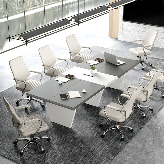 会議用テーブル　テーブル　会議用　シンプル　機能的　安定感　台形脚　配線ボックス　グレー　ホワイト　MBS-HYZ-3002