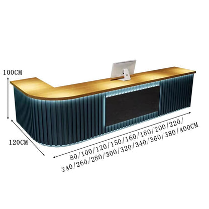 受付カウンター　バーカウンター　受付台　カウンターテーブル　L型　ＬＥＤライト付き　大容量収納　鍵付き引き出し　おしゃれ　ブルー　カスタマイズ可能　JDT-C029  chickagu