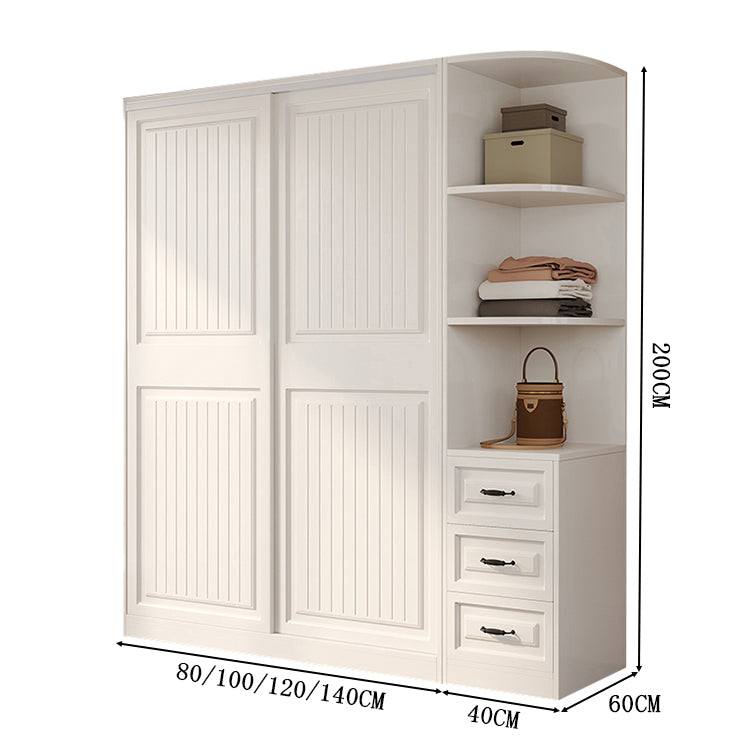 クローゼット　壁面収納　服　収納　ワードローブ　エコ板材　安全無臭　大容量　多エリア　分類収納　引き違い戸　ハンガーバー　引き出し　ミニマル　実用的　使い勝手　YG-C014