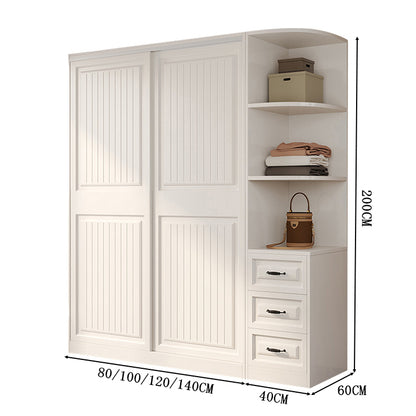 クローゼット　壁面収納　服　収納　ワードローブ　エコ板材　安全無臭　大容量　多エリア　分類収納　引き違い戸　ハンガーバー　引き出し　ミニマル　実用的　使い勝手　YG-C014