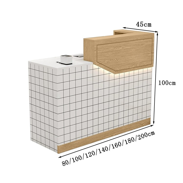エコ板材　扉付き収納　引き出し　錠付き　上部天板　配線孔　LEDライト　広め　ゆとり　受付カウンター　カウンター　レジ台　すっきり　シンプル　機能的　ホワイト　カスタマイズ可能　JDT-K055